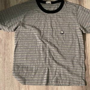 John Galt Brandy Melville Grey Stripe Alien Embroidered Patch Short Sleeve Tee
